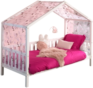 Hausbett mit Textilhimmel Kapua 210x97x170 Massivholz Weiß