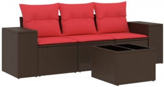 vidaXL 4-teiliges Gartensofa-Set mit Kissen, braun, Polyrattan 3222273