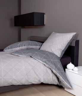 soma Bettwäsche Bettbezug 135x200 80x80 geometirisch gestreift grau bieber warm, Biber, 2 teilig, Warme Biber Flanell Bettwäsche 135x200 Herbst Winter kuschelig weich