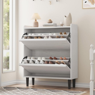 GarveeMore Schuhschrank aus Holz mit 2 Klappschubladen und verstellbarem Regal Schuhregal,Schuhkipper für Flur,Wohnzimmer,88x27x95.5cm