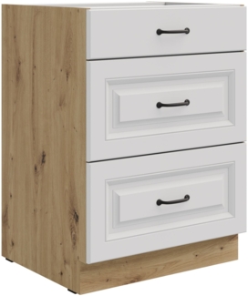 Küchen Unterschrank 60 cm Stilo Weiß + Eiche Artisan Vollauszug Soft-Close Küche
