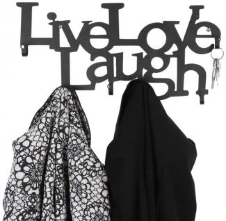 MIADOMODO® 'Live, Love, Laugh' Wandgarderobe mit 6 Haken, Metall schwarz, 48 x 23 x 3 cm