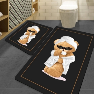 Jungengel Badematte Duschvorleger Set rutschfest Badteppich Vorleger Schwarz Bär Motiv, 2-teiliges Set, Rutschfeste Unterseite, Weiche Oberfläche, Maschinenwaschbar, Rutschfest, Samtig weich, Schnelltrocknend, Pflegeleicht, 100 % Polyester (Oberfläche)...