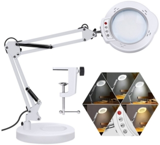 QUBEBU LED Schreibtischlampe Dimmbar Klemmlampe 10x Lupenleuchte Lupenlampe Einstellbar Leselampe, 1 Kits, Dimmbar in 5 Farben, verstellbarer Standfuß, 360° schwenkbar, für Arbeit, Lesen, Hobbys, Nähen, Basteln, Juweliere, Modellbau
