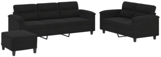 vidaXL 3-tlg. Sofagarnitur mit Kissen Schwarz Mikrofasergewebe 3202347