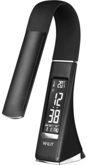 WILIT LED Schreibtischlampe Lederoptik Schreibtischlampe, dimmbar, LED, Touch, für das Büro, Wecker, Dimmbarer Display für Zeit, Datum und Temperatur