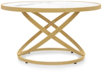 Barberpub Couchtisch BarberPub Couchtisch Rund Holz, Sofatisch Beistelltisch, 2175, Kaffeetisch, Beistelltisch Metall, Marmor-Weiß Gold