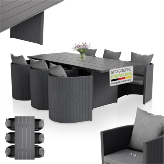 Juskys Premium Gartengarnitur Costa Luna 7-teilig - Witterungsbeständig & pflegeleicht - mit Tisch & 6 Stühlen - inkl. weicher Sitzkissen - Anthrazit