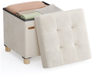 SONGMICS Sitzhocker mit Stauraum, Hocker faltbar, 38 x 38 x 40 cm, Aufbewahrungsbox mit Deckel, Fußhocker 37 L, Samt, bis 300 kg belastbar