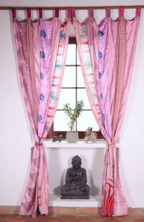 Guru-Shop Vorhang Vorhang 2 Stück seidige upcyceling Gardine aus..