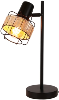 ZMH Tischlampe Vintage Landhaus Tischleuchte - Rattan Nachttischlampe Retro Schwarz Rustikal aus Bambus Metall mit Schalter E27 Boho in Natur Schwenkbar 120° für Wohnzimmer Schlafzimmer
