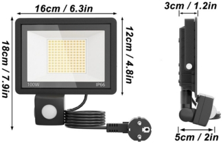 FIVMEN LED Flutlichtstrahler LED Strahler mit Bewegungsmelder 100W Scheinwerfer mit Stecker, Aussenlampe für Garten, Innenhöfe, Garage