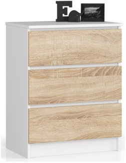 Home Collective Kommode 60 cm breit Holz Highboard Sideboard für Flur Schlafzimmer Wohnzimmer (Kommode Schlafzimmer Kommode mit Schubladen Holz Schrank), Kinderzimmer Organizer, 77 cm hoch mit 3 Schubladen weiß-sonoma