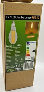 LED Filament-Lampe E27 50W "FHE-50" 7841lm, 2700K, warmweiß, ØxH 9x24cm