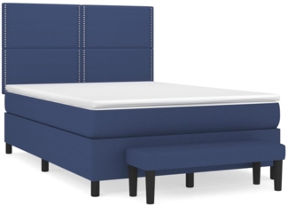 vidaXL Boxspringbett mit Matratze Stoff Blau 140x200 cm, Härtegrad: H2 [3136523]