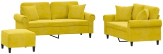 vidaXL 3-tlg. Sofagarnitur mit Kissen Gelb Samt 3202246