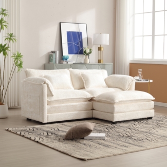 LVHOM Loungesofa Polsterecke/Relaxliege/Ecksofa mit Fußstütze, 2 Kissen, Seitentaschen, frei Kombination, Modernes 2-Sitzer-Sofa, Max. 3 Personen, Chenille-Stoff