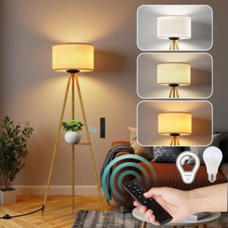TLGREEN Stehlampe Dimmbar mit Fernbedienung & Ablage, 3 Farbtemperaturen, Timer & Memory Funktion, Stabiles Dreibein Design, Für Wohnzimmer, Schlafzimmer, Büro, E27 Fassung