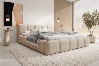Compleo Polsterbett mit niedriges Kopfteil, Design Bett Abgerundet mit dicker Polsterung