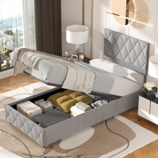 HAUSS SPOLE Polsterbett mit Bettkasten,hydraulische Funktionsbett Stauraumbett (Strapazierfähig und schmutzabweisend,elastische Polsterung, 90x200 cm mit Lattenrost ohne Matratze), Lattenrost, schlichtes Design