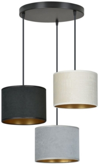 Licht-Erlebnisse Pendelleuchte CYRIL, ohne Leuchtmittel, Stoff Metall E27 H: max. 100 cm in Schwarz Grau Weiß Gold 3-flammig