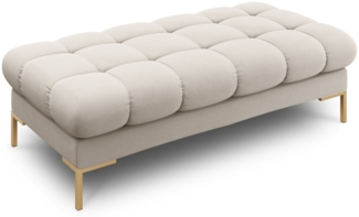 Micadoni 2-Sitzer Strukturierter Stoff Polsterbank Mamaia | Bezug Beige | Beinfarbe Metall Gold