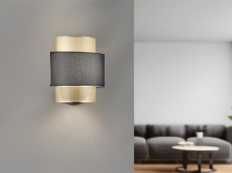 Wandleuchte LOUNGE Metall Gold mit Stoffblende Schwarz, Breite 25cm