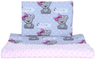 Primawela Babybettdecke Minky Baby Kinderwagenset Kuscheldecke Kinder Decke Kissen Bärchen