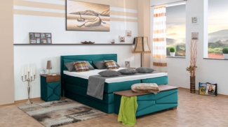 Meisterbetten Boxspringbett Dion 180x220 in VS-Türkis, Matratzenbezug Nano, Ergoflex-Topper