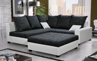 Ecksofa Sofa NINA inkl. Hocker Weiss / Schwarz Ottomane Links
