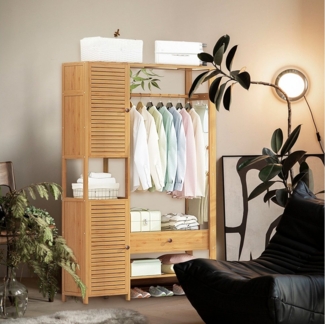 WAOHO Kleiderschrank kleiderschrank Garderobenständer Bambus, mit Schrank und Schublade