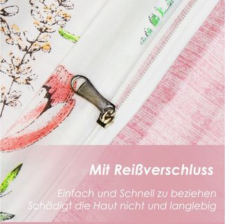 KEAYOO Bettwäsche HXM, 4 teilig, Rosa Blumenmuster Bettwäsche Baumwolle mit Reißverschluss