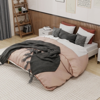 Bettgestell 160×200cm robustes Stoff-/Metall-Untergestell mit Mehrfachstützen, modernes Low‑Profile-Design, Beige