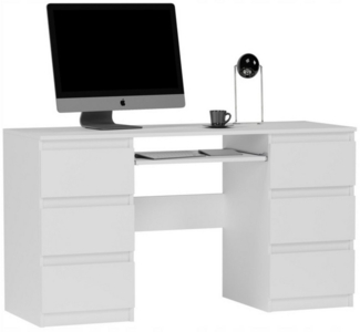 Home Collective Schreibtisch mit 6 Schubladen und Tastaturablage, 140x50x76 cm, Weiß
