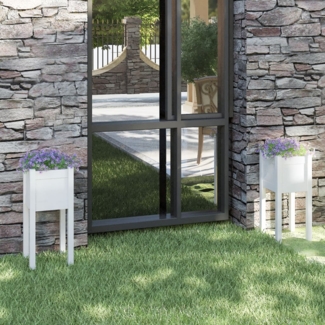 vidaXL Pflanzkübel 2 Stk. Weiß 31x31x70 cm Massivholz Kiefer 810782