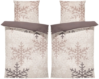 One Home Bettwäsche Winter Snowflakes, Biber, 4 teilig, Kristalle und Schneeflocken, kuschelig flauschig warm weich Baumwolle