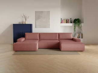 Vente-unique - Große Wohnlandschaft mit Schlaffunktion - Strukturstoff - Terracotta - AMELIA