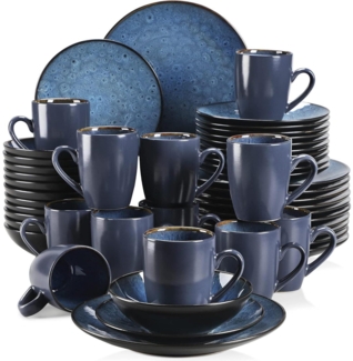Vancasso 48 tlg BUBBLE Steinzeug Tafelservice Set Vintage Look Blau