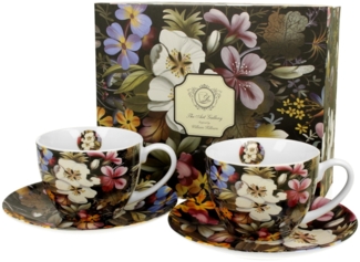 DUO ART GALLERY 2er-Set Tassen 280 ml BLACK mit Untertassen, New Bone China Porzellan