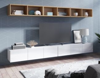 AX LIVING Wohnwand Moder Kossana 33 – 300 cm Breite Goldene Eiche/Weiß