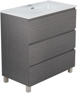Baikal TRIX Badezimmerschrank, Aufteilung mit 3 Schubladen, mit Füßen und Keramikwaschbecken, Melamin 16 mm, Verschiedene Größen und Ausführungen erhältlich, Möbel montiert