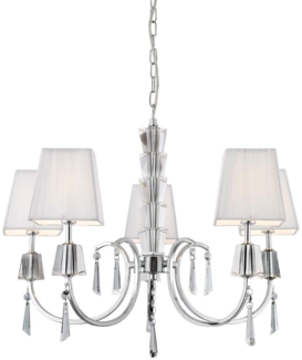 Portico Chrom/Glas 5Flammiger Pendelleuchte, Weisser Schnurschirm