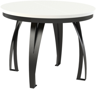 MEBLINI Esstisch Rund Ausziehbar aus Metall - 100-176x77 cm - LUNGA - Weiß Matt/Schwarz Matt - Loft - Esszimmertisch Modern - Küchentisch - Ausziehtisch - Round Dining Table - Esszimmertische - Weiß Matt/Schwarz Matt