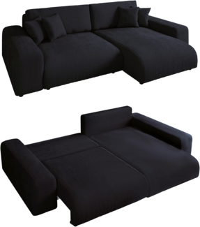ECKSOFA mit Schlaffunktion, Bettkasten, Wellenunterfederung, seitenverkehrt montierbar B255/T165/H84 cm, Liegefl. 148x196 cm, Cord Schwarz