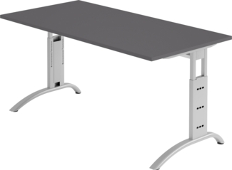 bümö manuell höhenverstellbarer Schreibtisch 160x80 cm in graphit - PC Tisch höhenverstellbar & groß, höhenverstellbarer Tisch Büro, großer Computertisch verstellbar, F-Serie, FS-16-G-S