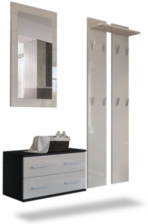 Garderobenset Garderobe Kioto, Korpus in Schwarz matt / Front in Sandgrau Hochglanz