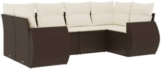vidaXL 6-tlg. Garten-Sofagarnitur mit Kissen Braun Poly Rattan 3221782