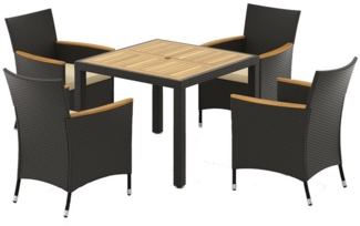 COSTWAY Garten-Essgruppe, (5-tlg), 4 Personen, Rattan, Gartentisch Akazien, mit Schirmloch, Kissen