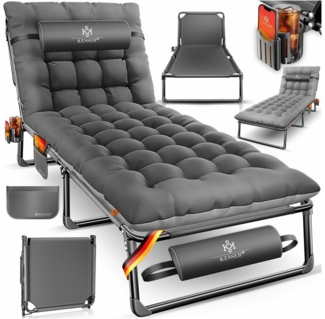 KESSER Campingbett klappbar mit Tragetasche, Nackenkissen, Vakuumtasche & Getränkehalter, Oxford-Gewebe anthrazit / grau, 68 x 190 x 30 cm