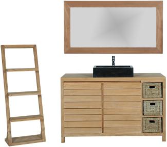 Badmöbel Set Lomma Teak Massivholz - Breite vom Unterschrank: 120 cm - Breite vom Spiegel: 120 cm - Anzahl der Hochschränke: ohne Hängeschrank - Handtuchhalter: Vara